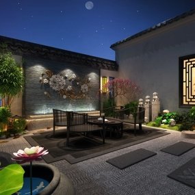 中式庭院夜景3d模型