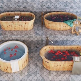 自然风木桶原木浴缸3d模型