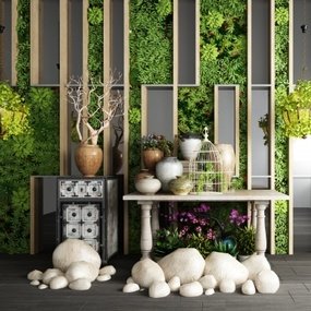 现代植物墙盆栽石头小品3d模型