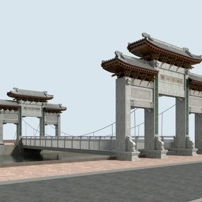 中式大桥外观3d模型