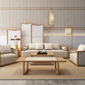 新中式实木多人沙发组合3d模型