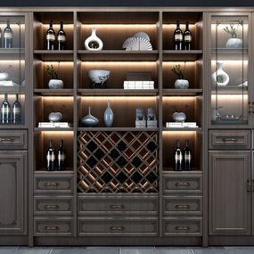 新中式实木酒柜3d模型