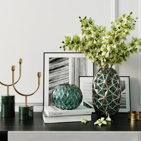 美式格子玻璃花瓶摆件组合3d模型
