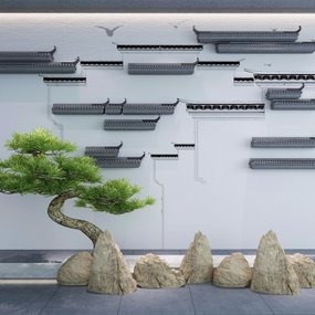 新中式徽派马头墙背景墙3d模型