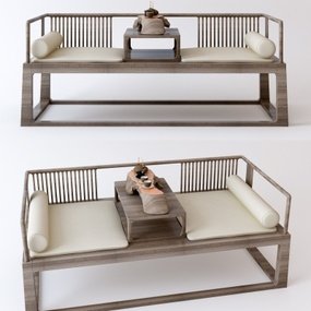 中式实木罗汉床双人沙发3d模型