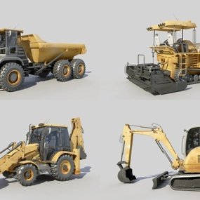 现代挖掘机推土机重型机械组合3d模型