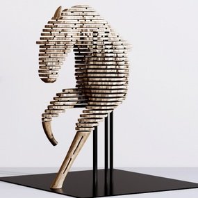 现代马雕塑木雕摆件3d模型