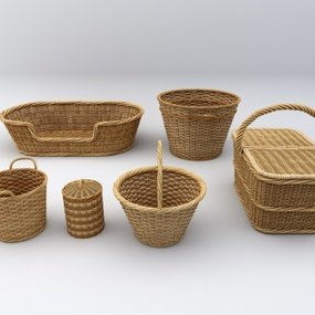 自然风竹编篮子箩筐3d模型