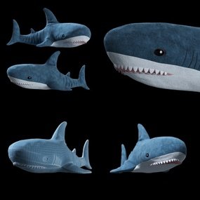 现代儿童毛绒玩具鲨鱼3d模型