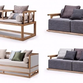 新中式实木双人沙发3d模型