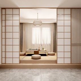 新中式禅意榻榻米茶室客厅3d模型