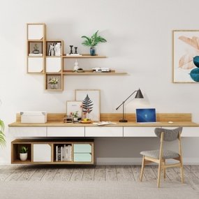 北欧实木书桌壁柜3d模型