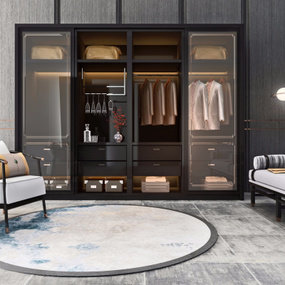 新中式衣柜单人沙发脚榻组合3d模型