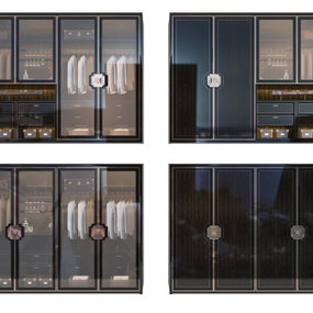 新中式实木玻璃衣柜组合3d模型