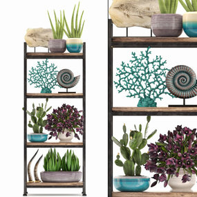 现代装饰架植物盆栽组合3d模型