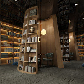 现代图书室书吧3d模型