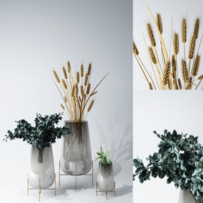 现代玻璃瓶植物摆件3d模型