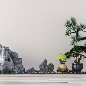 新中式假山植物盆栽3d模型
