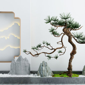 新中式石头松树园艺小品3d模型