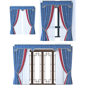 新中式布艺窗帘3d模型