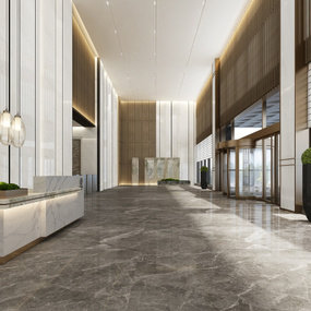 新中式酒店前台大厅3d模型