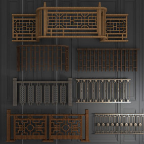 新中式栏杆护栏3d模型