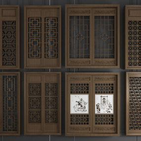 新中式实木花格窗户3d模型