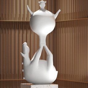 AOD 艾地设计 现代白色陶瓷杂技牛雕塑摆件3d模型