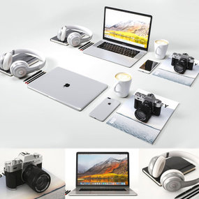 现代苹果笔记本手机耳机相机文具3d模型