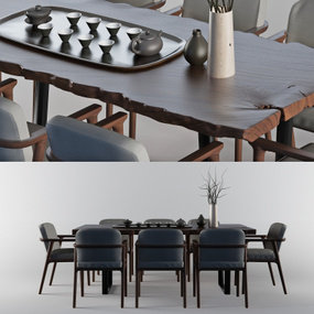 新中式长形餐桌椅3d模型