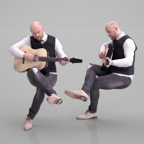 现代弹吉他坐姿男人3d模型