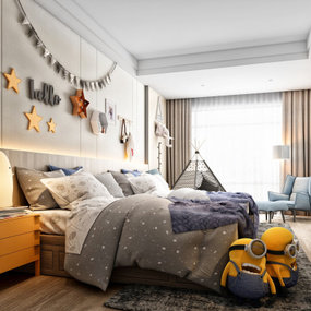 现代卧室儿童房3d模型