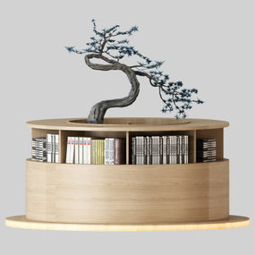 现代圆形实木书架3d模型