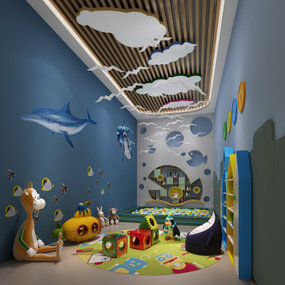 现代幼儿园休息室3d模型