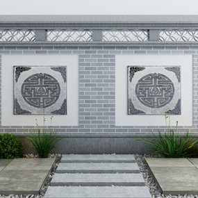 新中式庭院围墙石路园艺3d模型