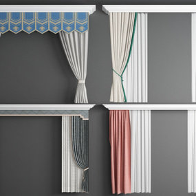 新中式布艺窗帘组合3d模型