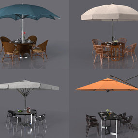 现代遮阳伞户外休闲桌椅3d模型