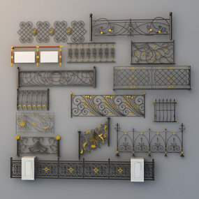 欧式铁艺雕花栏杆围栏3d模型