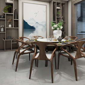 CCP杭州摄影 新中式实木圆形餐桌椅3d模型