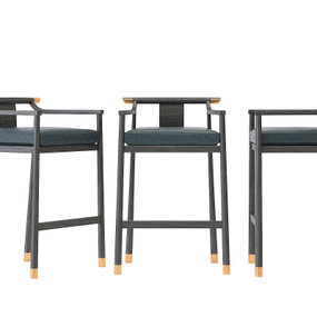 新中式实木吧台椅3d模型