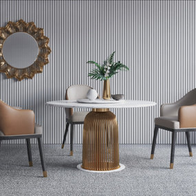 现代意式圆形餐桌椅3d模型