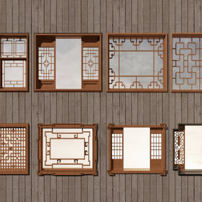 中式实木花格窗户3d模型