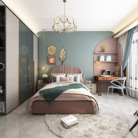 现代卧室女儿房3d模型