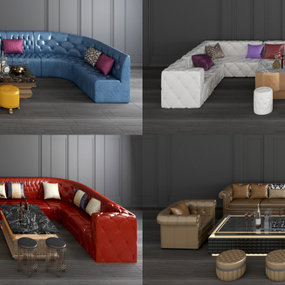 欧式ktv多人沙发茶几组合3d模型