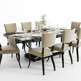美式餐桌椅3d模型