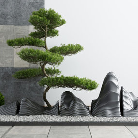 现代假山松树园艺小品3d模型