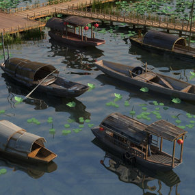 中式木船乌篷船3d模型