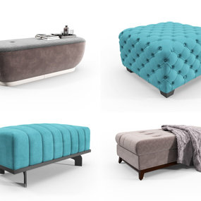 现代轻奢床尾凳沙发蹲组合3d模型