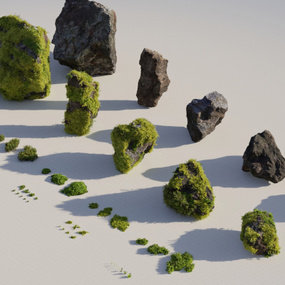现代石头苔藓植物组合3d模型