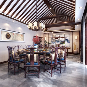 中式餐厅茶室3d模型